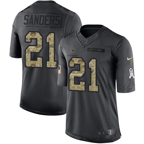 Nike Cowboys #21 Deion Sanders Black Men's Stitched NFL Limited 2016 Salute To Service Jersey - Click Image to Close